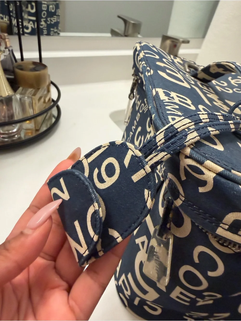 CHANEL Navy and Cream Logo Canvas Vanity Case